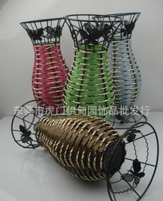 30cm玫红色插花瓶铁艺手工编织花篮 工艺与价格的完美结合，厂家直供一件代发